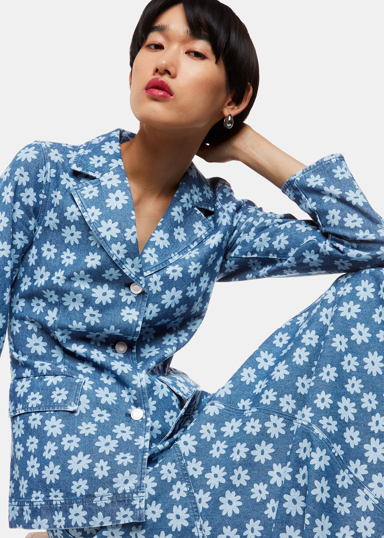 Graphic Daisy Denim Blazer